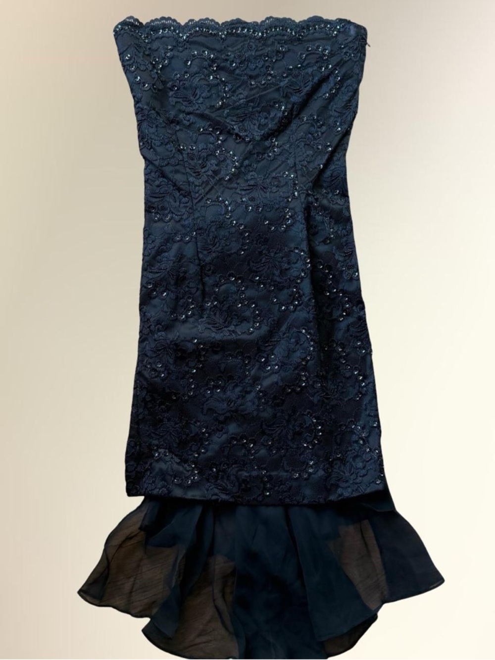 Black Lace Strapless Bustier with Sequin Detail